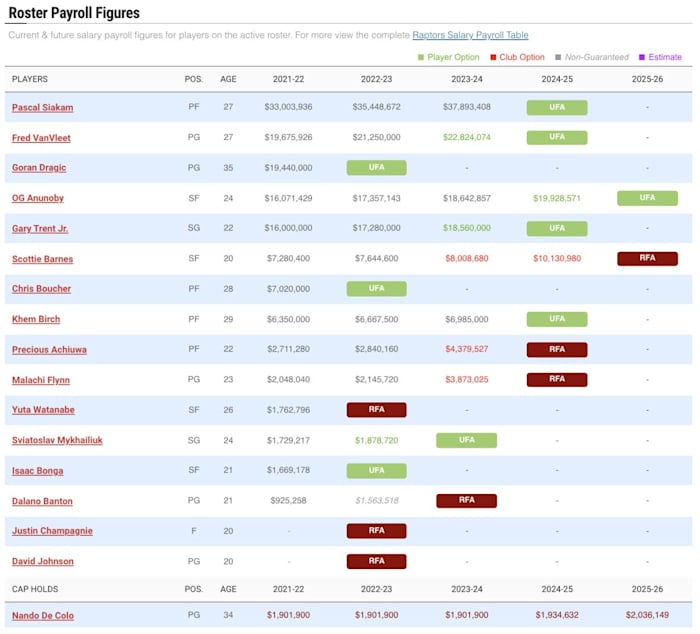 Toronto Raptors Salary Cap Situation